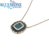 14KYG Necklace with London Blue Topaz, Sapphires and Diamonds